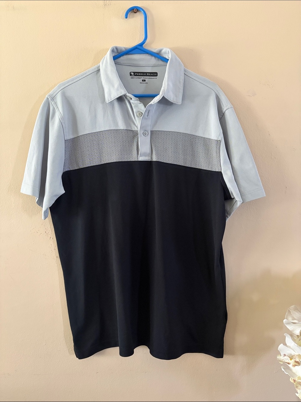 Pebble Beach Men's Light Gray and Black Panel Polo